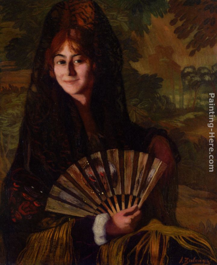 Dama con abanico painting - Ignacio Zuloaga y Zabaleta Dama con abanico art painting